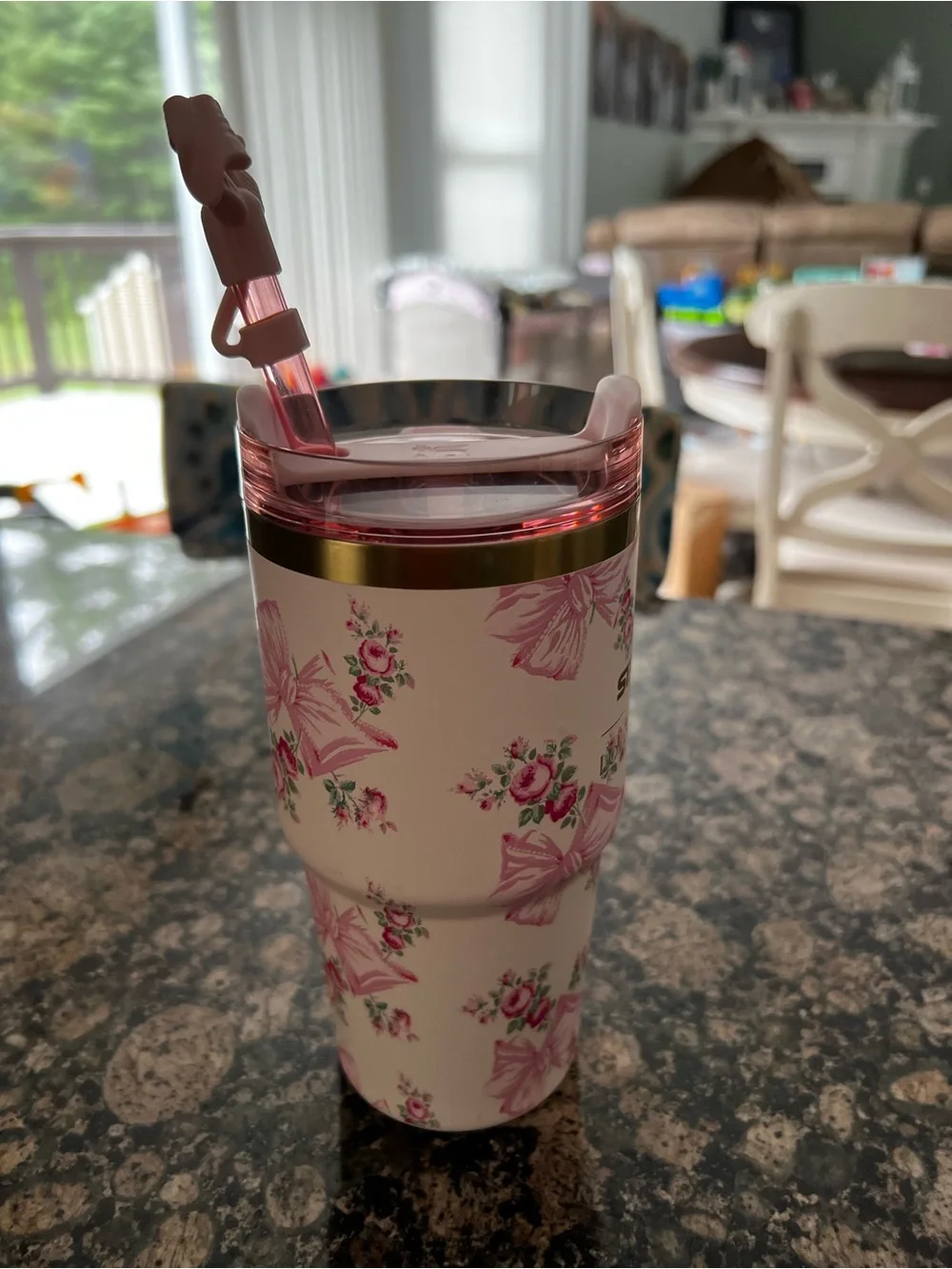 Stanley Love Shack Fancy Pink Floral Travel Tumbler with Straw Lid and Handle - Picture 7 of 11